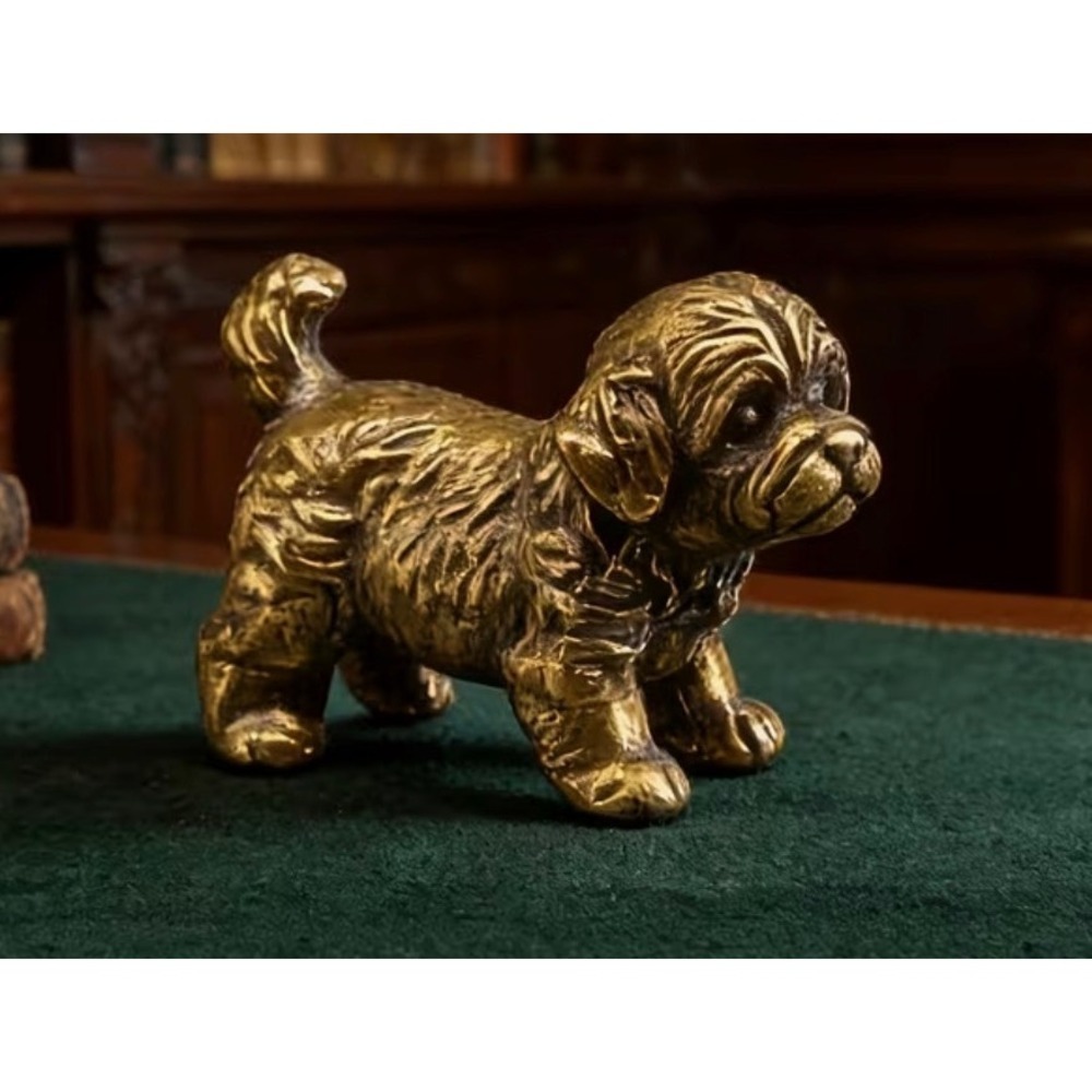 Brass Dog Figurine Miniature Gold Shih Tzu Maltese Puppy New